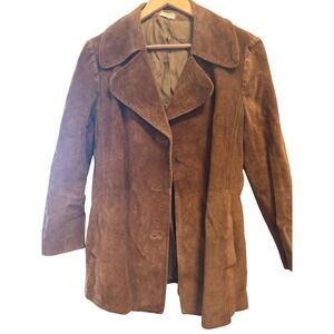 Vintage Brown Suede Jacket Womens Calf Leather Western Festival Open Coat